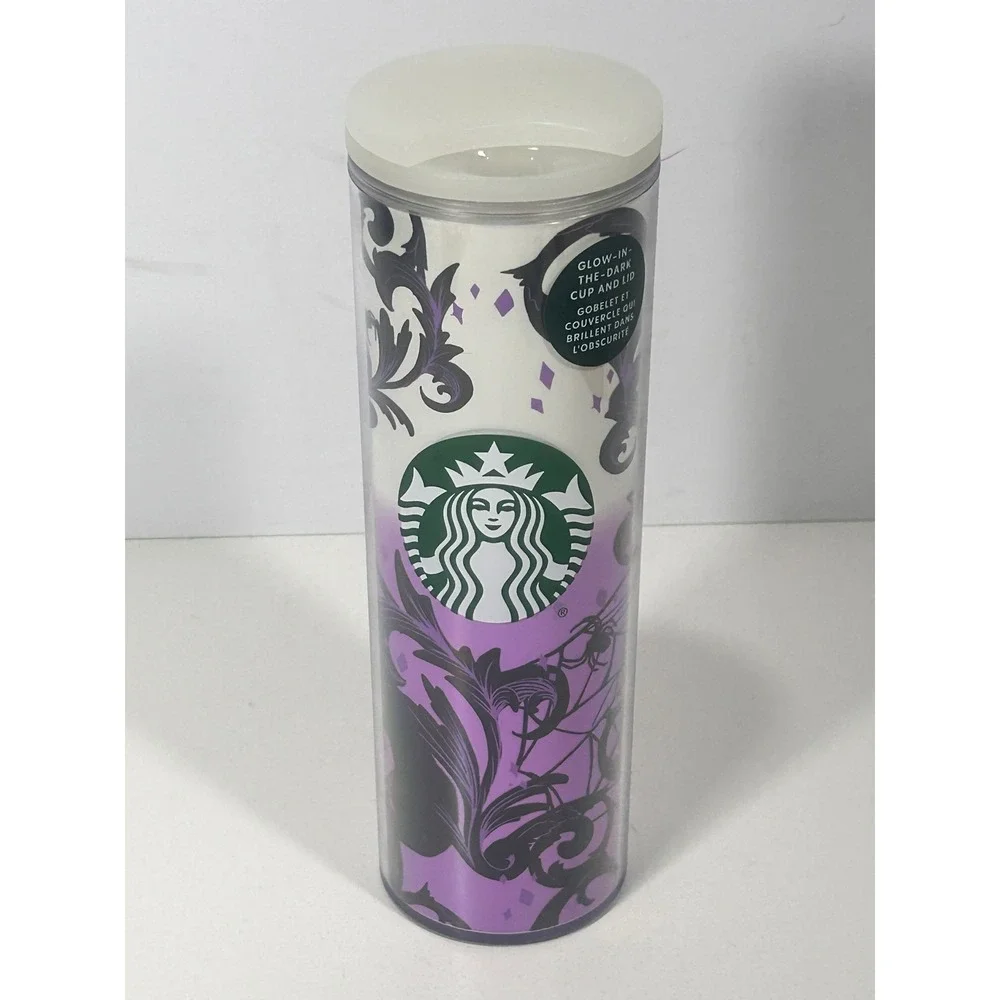 Starbucks Halloween 2021 Glow in the Dark purple Cat Spider Tumbler 16oz 011125